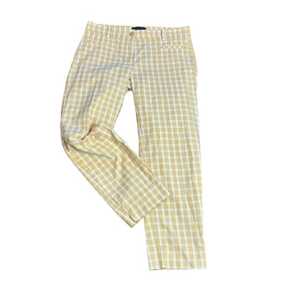 Ann Taylor Gold and White Gingham Check Ankle Cropped Pants Size 2 - Picture 1 of 9